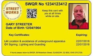 SWQR operative streetworks card